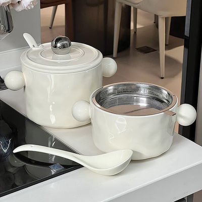 스타일리시한 1000ml 세라믹 누들 컵, 이중 손잡이와 스테인레스 스틸 뚜?? 이상적