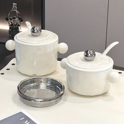 스타일리시한 1000ml 세라믹 누들 컵, 이중 손잡이와 스테인레스 스틸 뚜?? 이상적