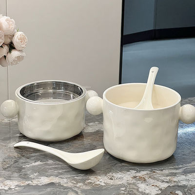 스타일리시한 1000ml 세라믹 누들 컵, 이중 손잡이와 스테인레스 스틸 뚜?? 이상적