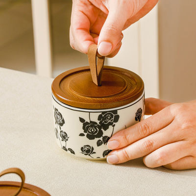 200ml 레트로 플로랄 세라믹 저장 용기 음식 차 밀폐 PC 디자인 접시와 그릇