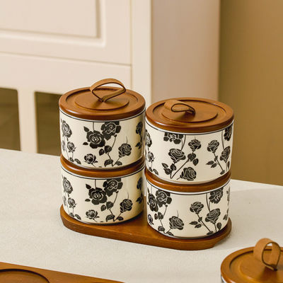 우아한 꽃 디자인 세라믹 저장 잔과 함께 편리한 마이크로 웨이브 식품 컨테이너