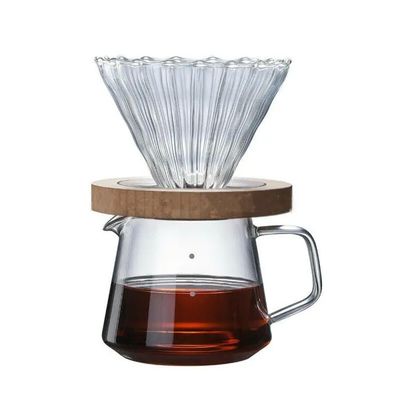 600ml 공유 물감 유리 커피 냄비 목재 손잡이 열에 저항 하 여 커피 메이커에 쏟아