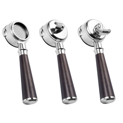 커피 포트 필터 재사용 단일 더블 스파우트 2 컵 바닥 없는 바구니 나무 손잡이 E61 부엌