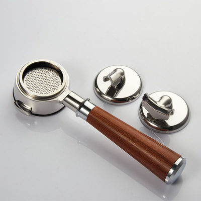 커피 포트 필터 재사용 단일 더블 스파우트 2 컵 바닥 없는 바구니 나무 손잡이 E61 부엌