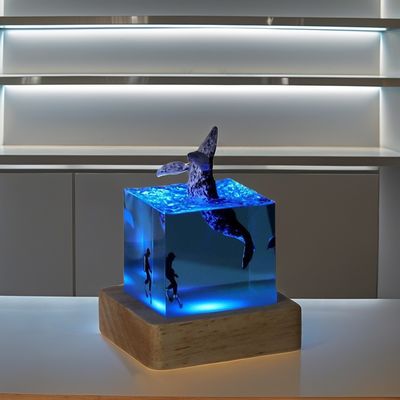 럭셔리 디자인 스타일 LED 야간 램프 아이 에코 친화적 대나무 및 에포시 樹脂 빛