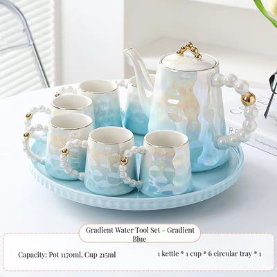 스타일리시한 분홍 진주 세라믹 커피 머그 세트 접시와 대나무 차컵 1300ml 용량