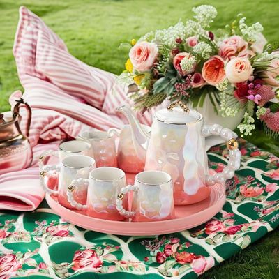 현대적인 고급 핑크 세라믹 차컵 세트