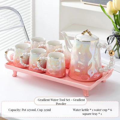 1300ml 분량 핑크 진주 껍질 세라믹 커피 컵 및 접시 세트 현대적인 치크 디자인