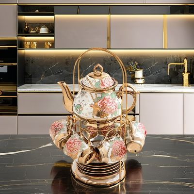 음료용품 종류 커피 차 세트 로고를 커스터마이즈 할 수 있다 금 림 린치로 된 세라믹