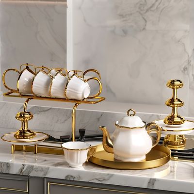 유럽 스타일 세라믹 차컵 집합 금 장식 가정용 커피 차 서비스 인푸서