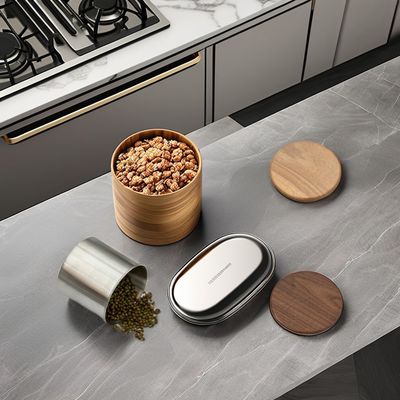 11/12/13/14cm 사이즈 현대 디자인 스테인리스 스틸 진공 저장 용기 커피 콩 차 곡물 목 뚜??