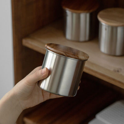 8*7.5cm 조각된 스테인리스 스틸 커피 캔, 현대적인 목재 뚜?? 과 진공 밀폐