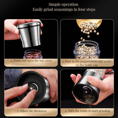 디자인 4 인치 스테인리스 스틸 소금 페퍼 쉐이커 지속 가능한 대나무 은 멜라민