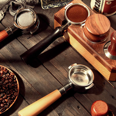 58mm PORTABLE 스테인리스 스틸 트렁크와 목재 포타 필터 세트 커피 애호가