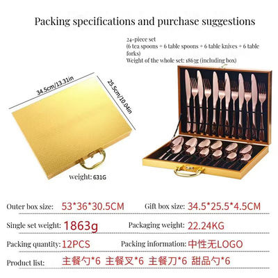 지속가능한 스테인리스 스틸 24pcs 가정 호텔 레스토랑 결혼식용 설비 세트