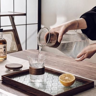 1.5L 수직 가죽 장갑 유리 잔 대나무 뚜?? 스타일리시하고 기능