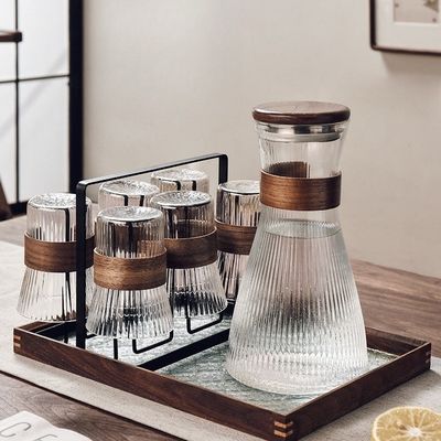 1.5L 수직 가죽 장갑 유리 잔 대나무 뚜?? 스타일리시하고 기능