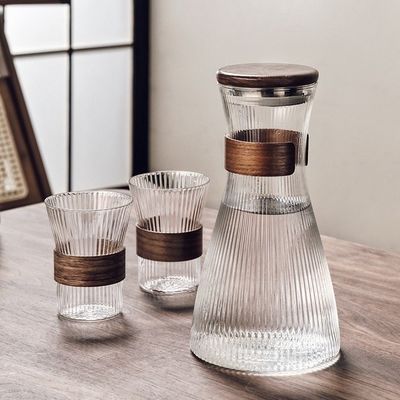 1.5L 수직 가죽 장갑 유리 잔 대나무 뚜?? 스타일리시하고 기능