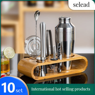스테인리스 스틸 쉐이커와 대나무 톱스 클럽 디자인 목재 스탠드 일회용 용품