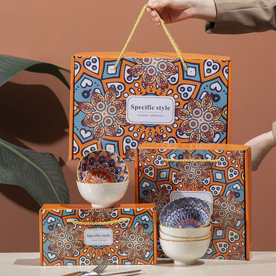 고귀한 보헤미안 디자인 세라믹 볼 4개 팩 선물 상자