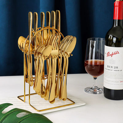 24Pcs Flatware 세트 스테인리스 스틸 금 은 칼 컵 포크 파티용 설비 세트