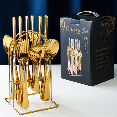 24Pcs Flatware 세트 스테인리스 스틸 금 은 칼 컵 포크 파티용 설비 세트