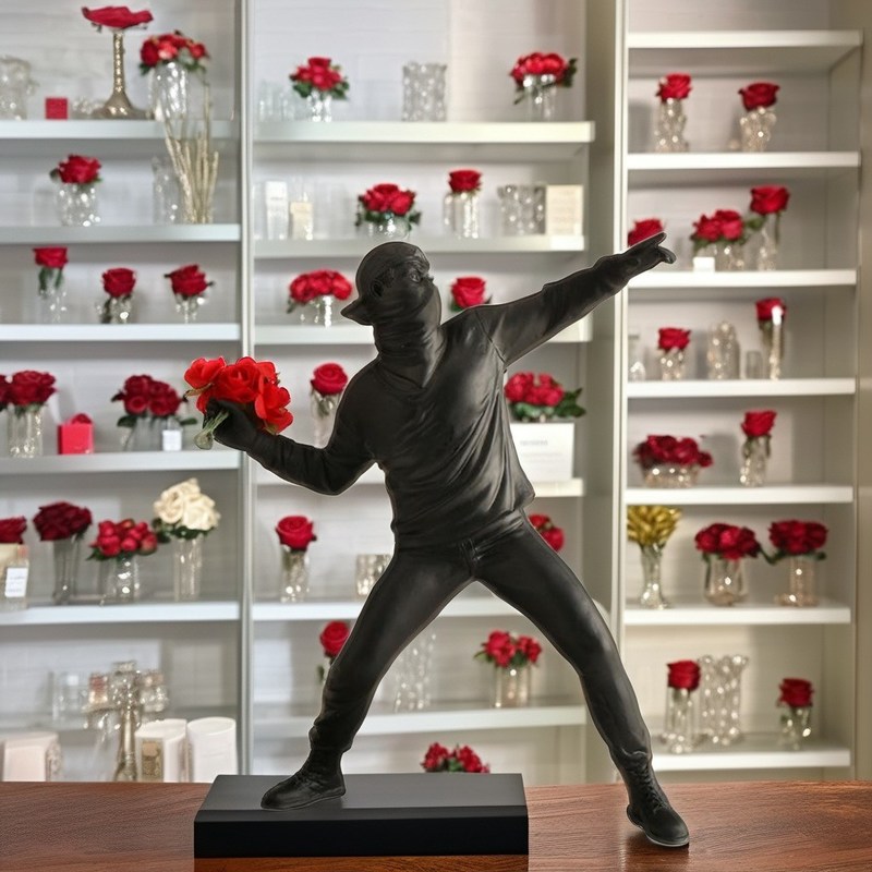 스타일리시한 가정 장식 수직 아트 데코 패턴 꽃을 던지는 소년과 십자가 거울