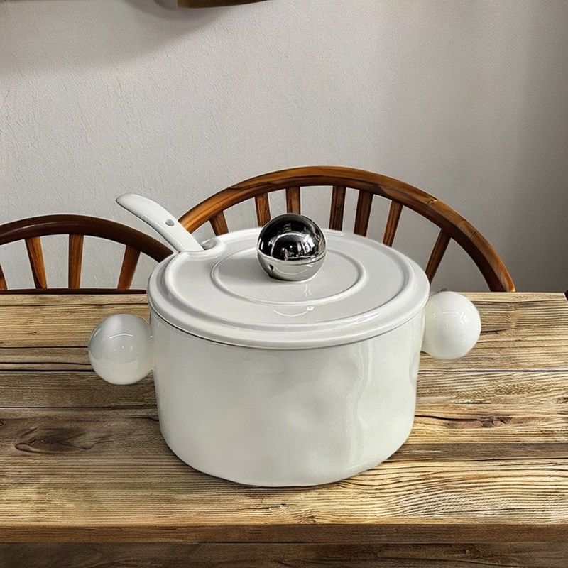 스타일리시한 심장 모양의 세라믹 그릇 두 개의 손잡이 스테인리스 스틸 뚜?? 마이크로 웨이브