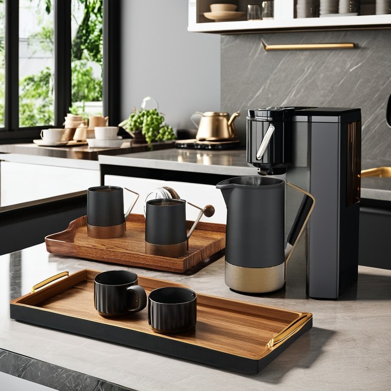 세라믹 보디 왈넛 스테인리스 스틸 베이스 실리콘 손잡이 커피 차 세트