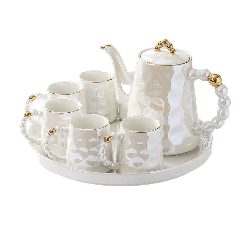 1300ml 분량 핑크 진주 껍질 세라믹 커피 컵 및 접시 세트 현대적인 치크 디자인