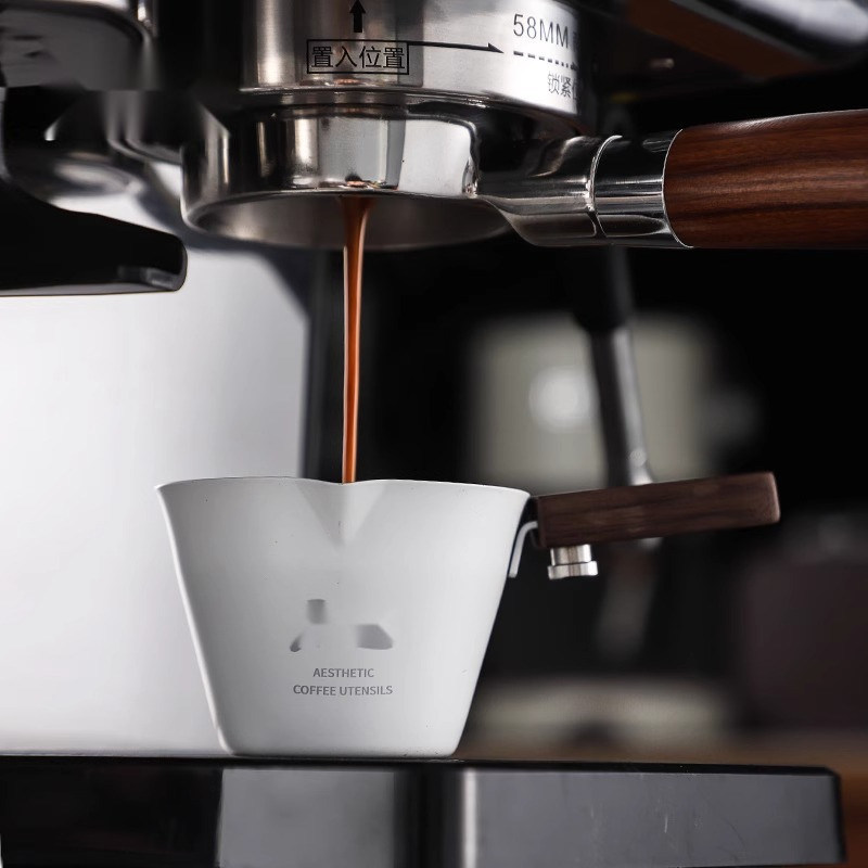 스톱 핸들이 있는 120ml 스테인리스 스틸 에스프레소 샷 측정 컵 플라스틱 도구