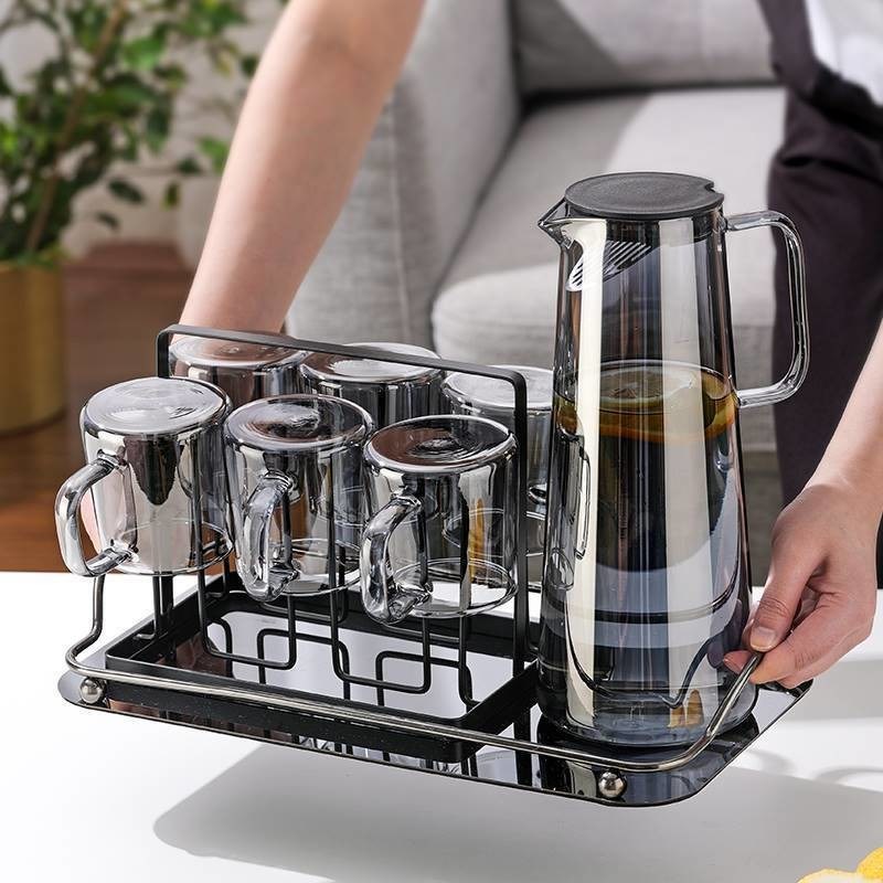 술잔 세트 노르딕 디자인 스타일 1500ml/51oz 유리 물 잔 냄비 잔 컵 키트